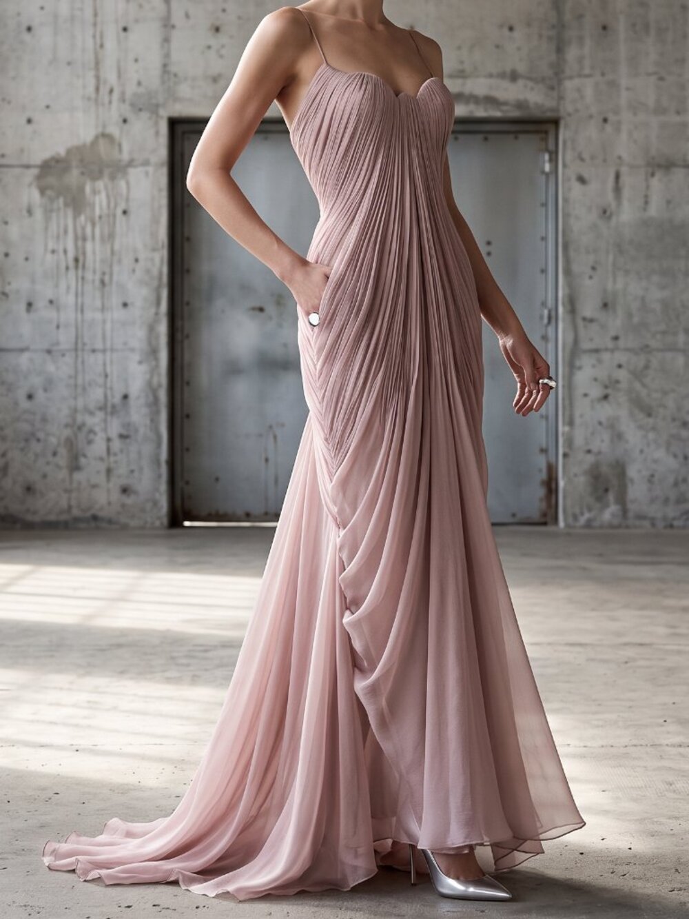Maria Lucia Hohan Alaya Blush Plisse Corset Gown Size 38/6 NWT